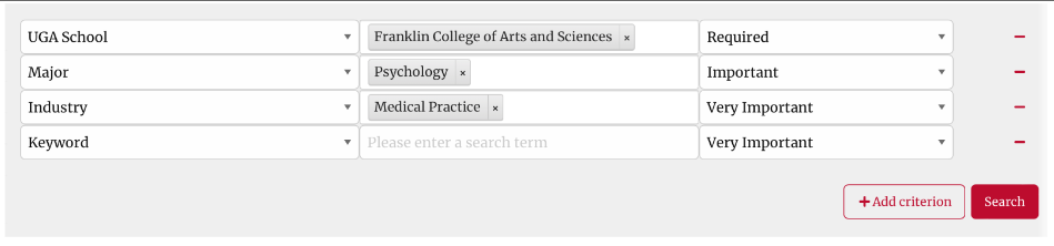 UGA Mentor Program website screenshot - Searching for a mentor who mho meets your preferences