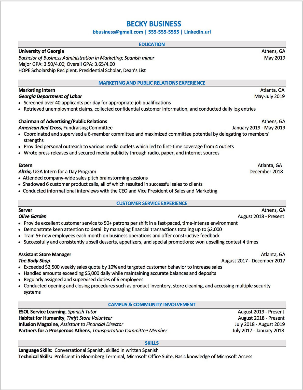 Recent graduate resume template