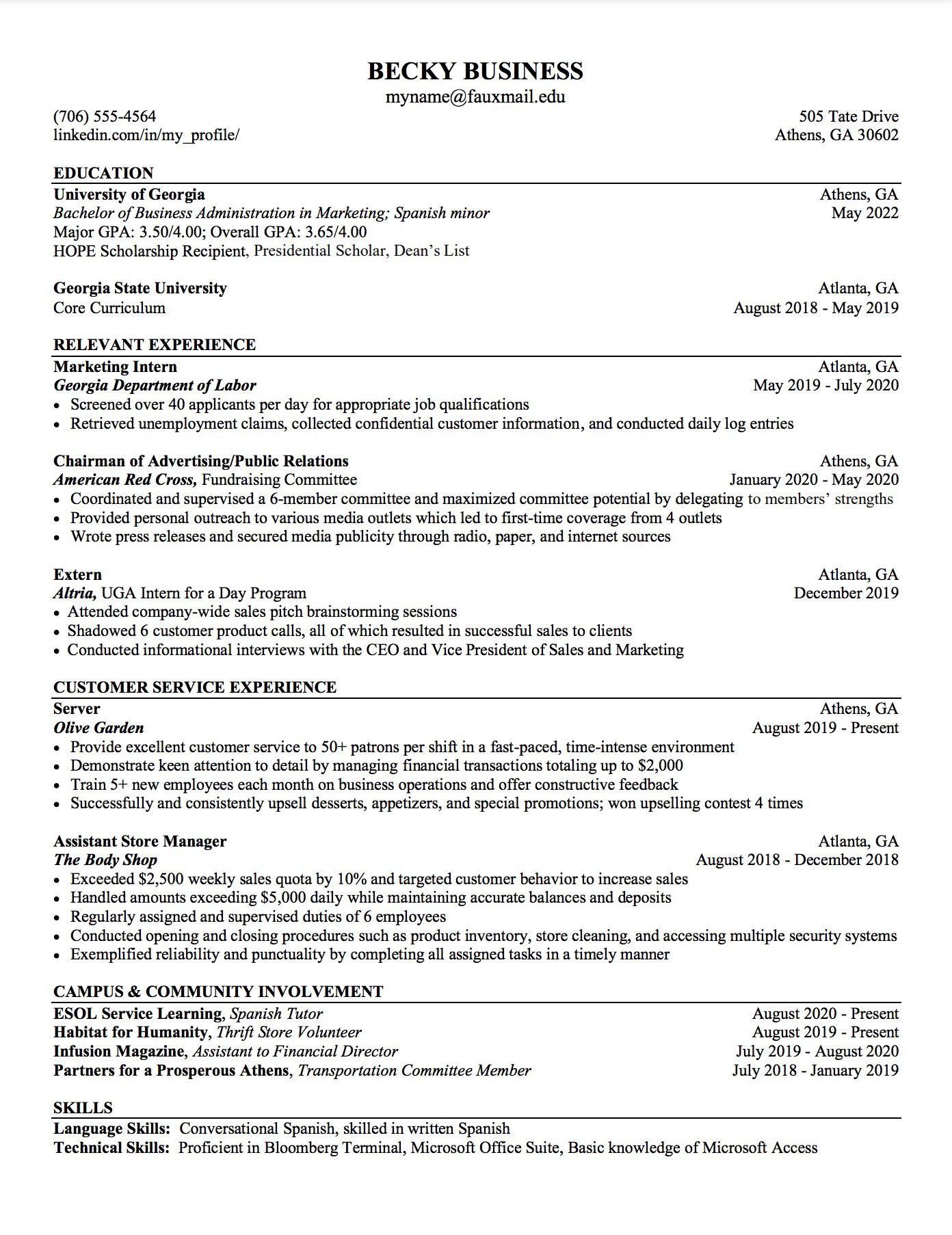 Business resume template