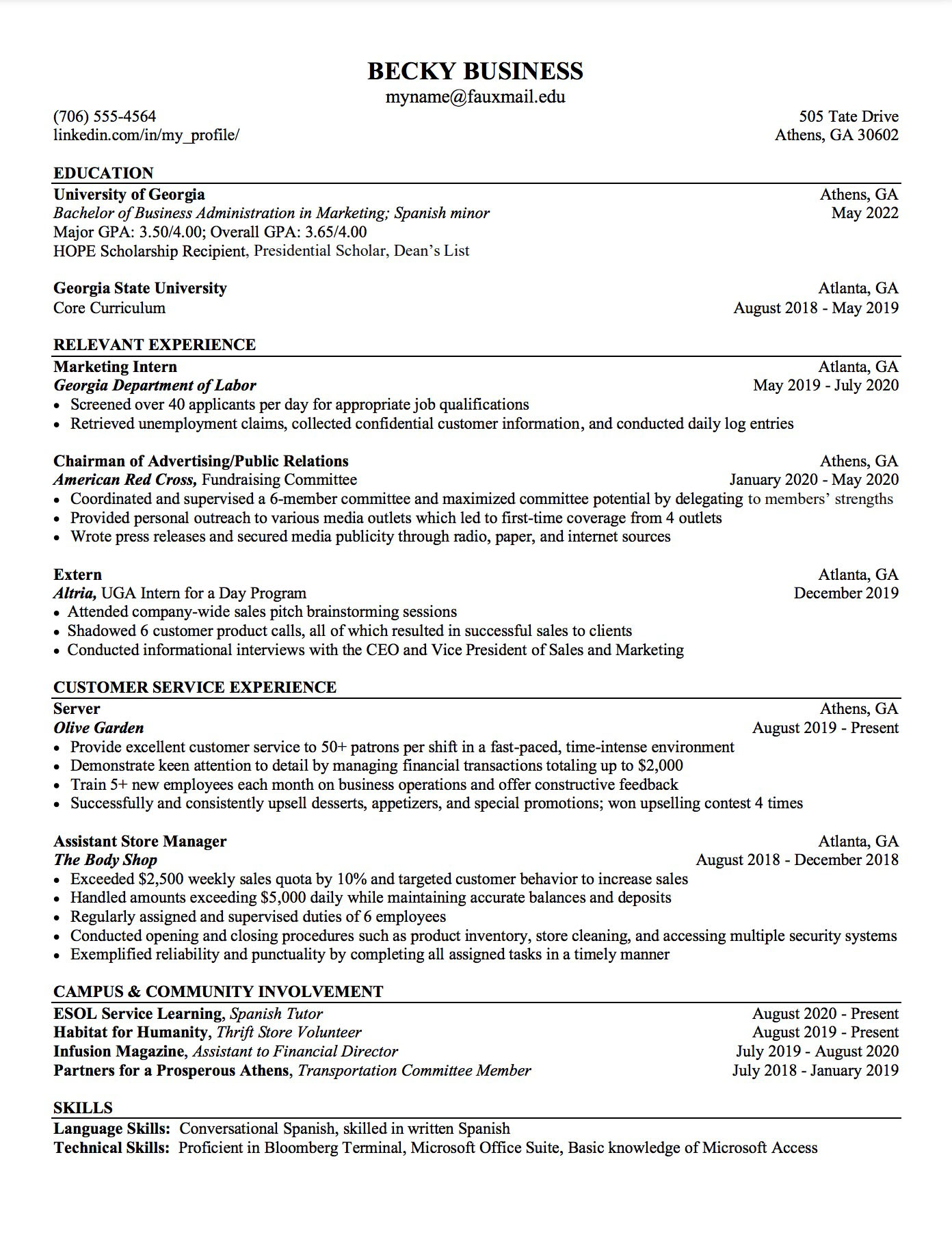 Uga Resume Template