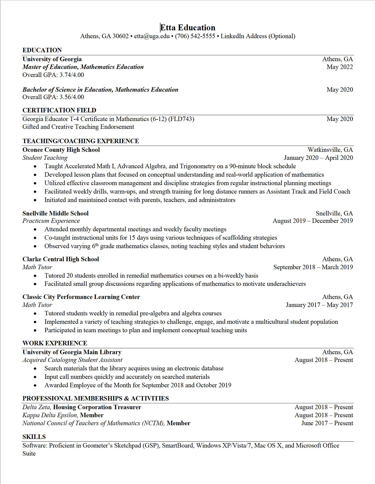 Education resume template