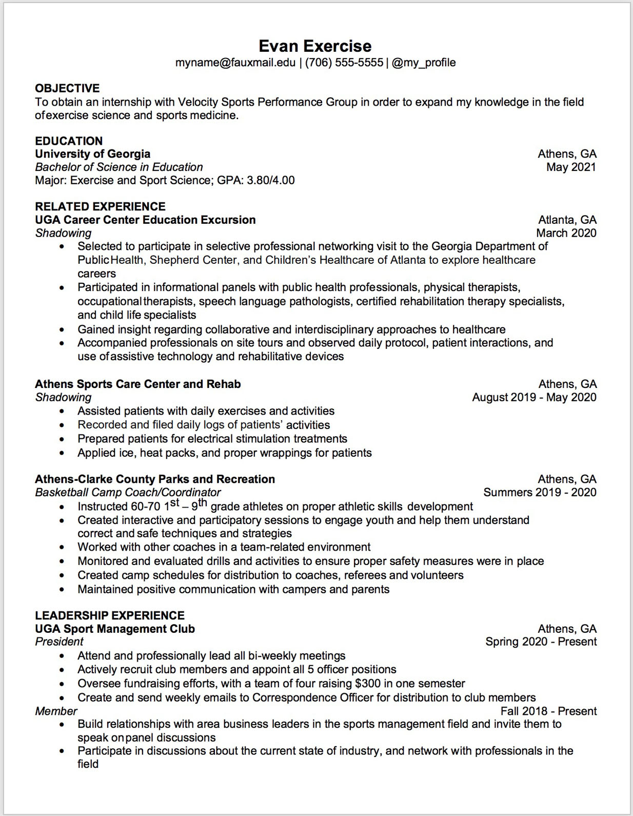 Health related resume template