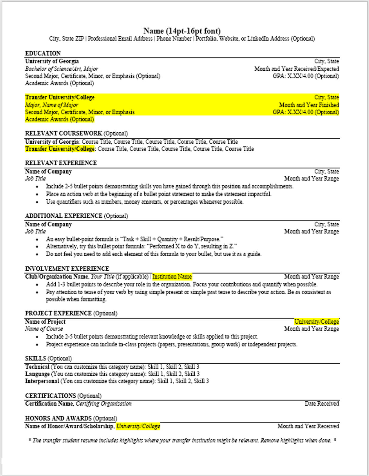 Transfer resume template