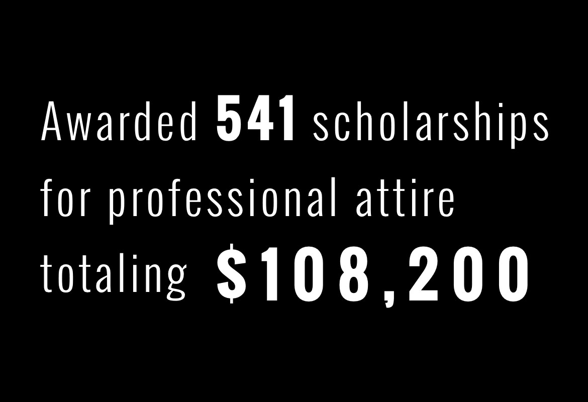 Awarded 541 scholarships for professional attire totaling $108,200 