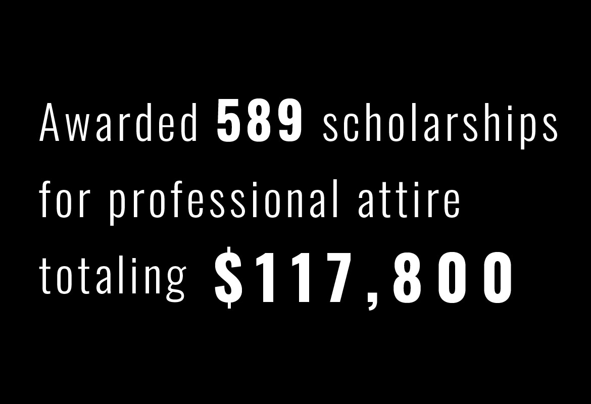 Awarded 589 scholarships for professional attire totaling $117,800 