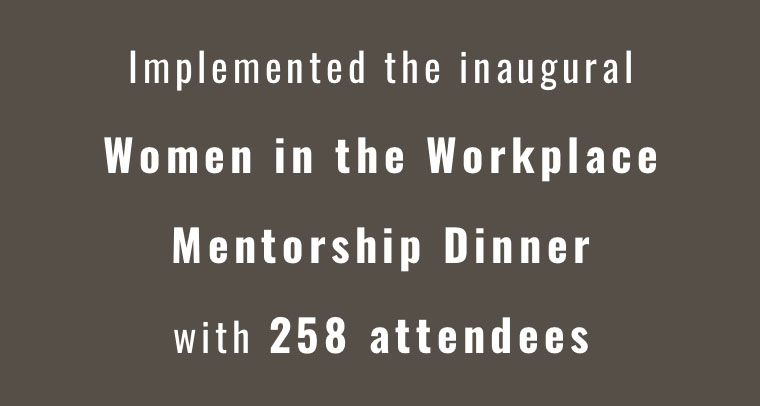 Implemented the inaugural Women in the Workplace Mentorship Dinner with 258 attendees